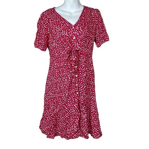 Seraphine Red Front Tie Maternity Button Up Dress Floral Size 8 - Picture 2 of 9